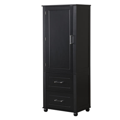 Tall Freestanding Bathroom Storage Cabinet With 2 Drawers And Adjustable Shelf