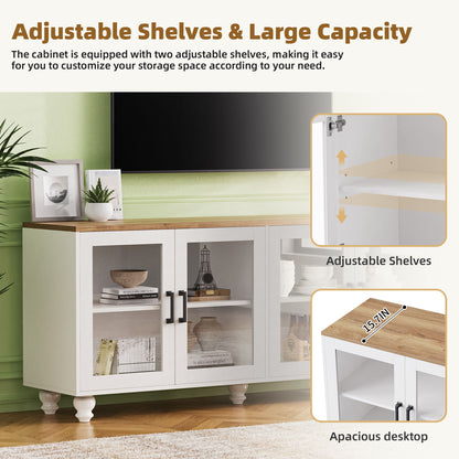 Farmhouse TV Stand With Solid Wood Gourd Shaped Legs For TVs Up To 70"