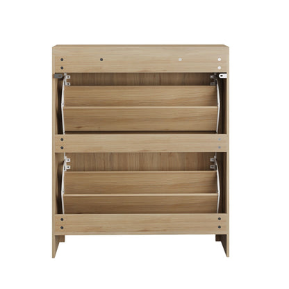 Entryway Shoe Cabinet With Vertical Carved Panels - Oak