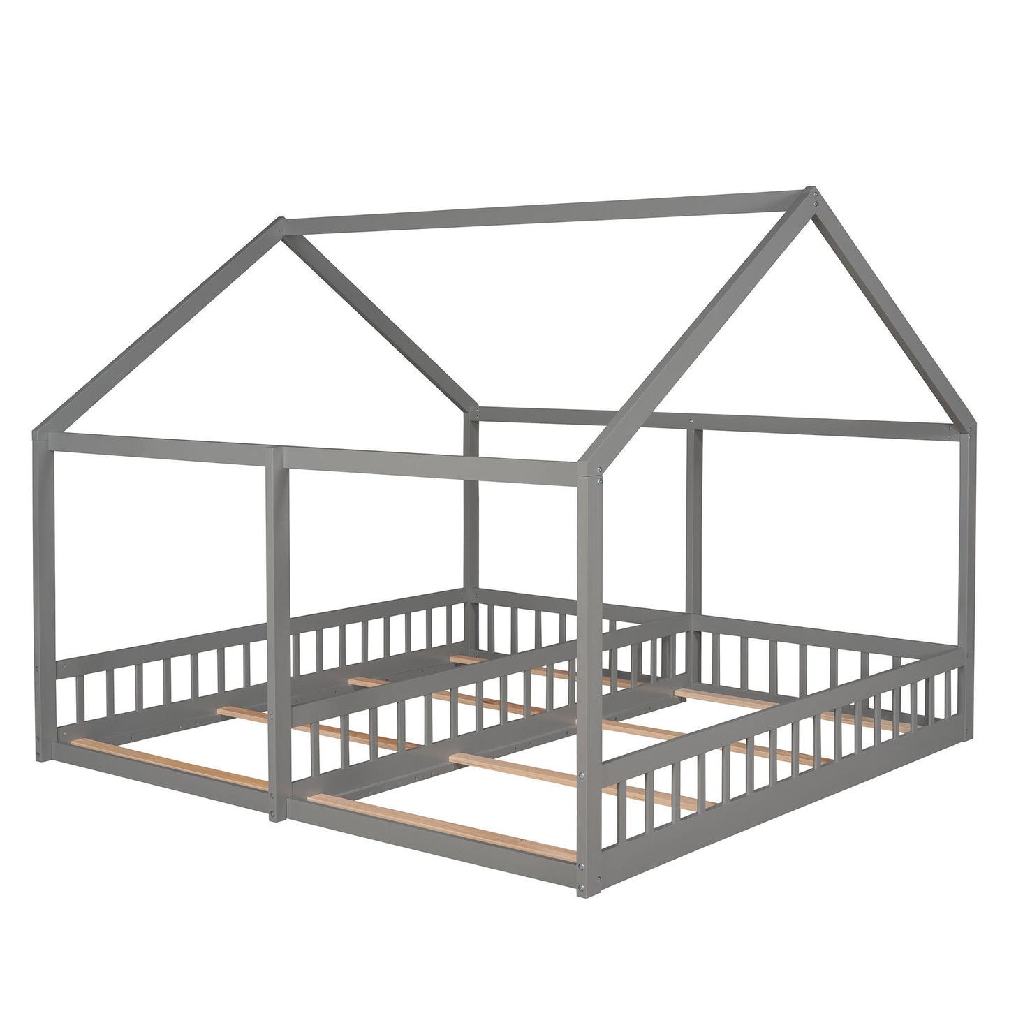 House Platform Beds, 2 Shared Beds, Metal Frame With Guardrails
