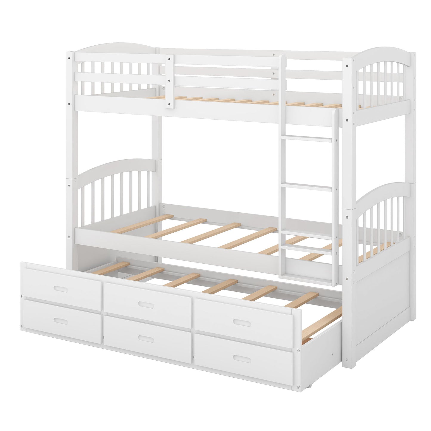 Bunk Bed With Trundle And Drawers, Arched Headboard And Footboard