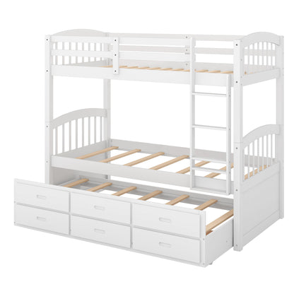 Bunk Bed With Trundle And Drawers, Arched Headboard And Footboard