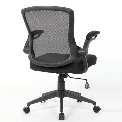 Office Chair With Mid Back Design, Adjustable Height And Foldable Armrests - Black