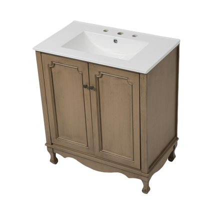 Vintage Double Sink Bathroom Vanity Set With Ceramic Sinks