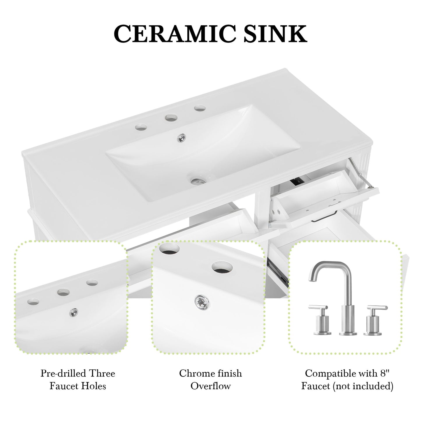 Modern Bathroom Vanity With Sink Top, Flip Drawer Design
