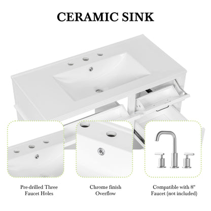 Modern Bathroom Vanity With Sink Top, Flip Drawer Design