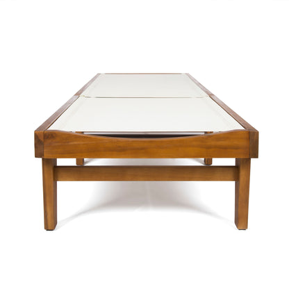 Outdoor Chaise Lounge With Acacia Wood Frame - White / Teak