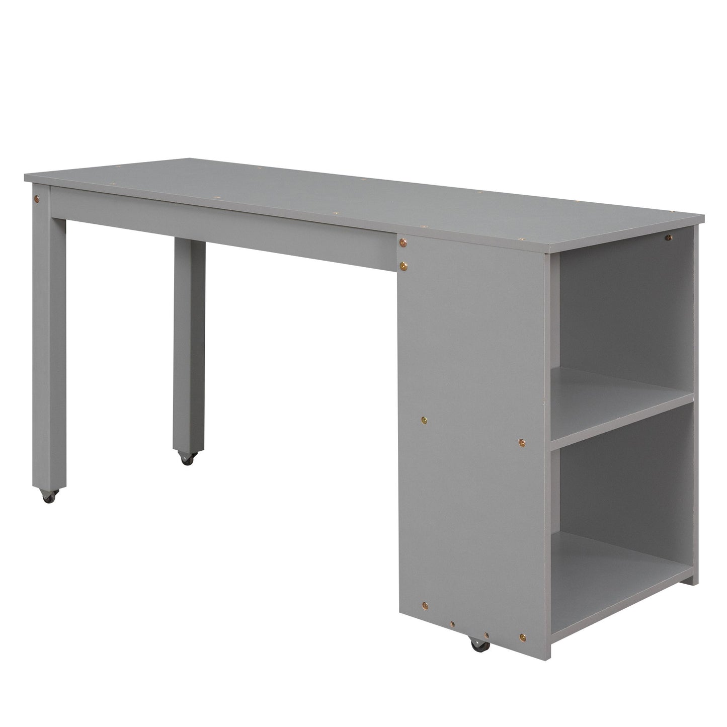Loft Low Study Bed With Cabinet, Shelves And Rolling Portable Desk, Multiple Functions