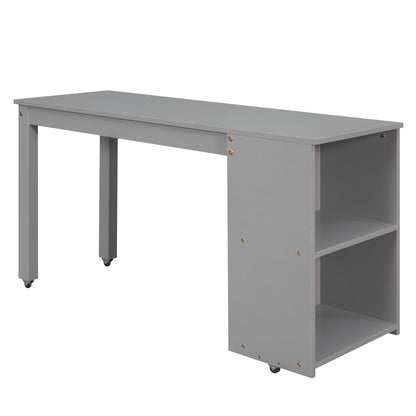 Loft Low Study Bed With Cabinet, Shelves And Rolling Portable Desk, Multiple Functions