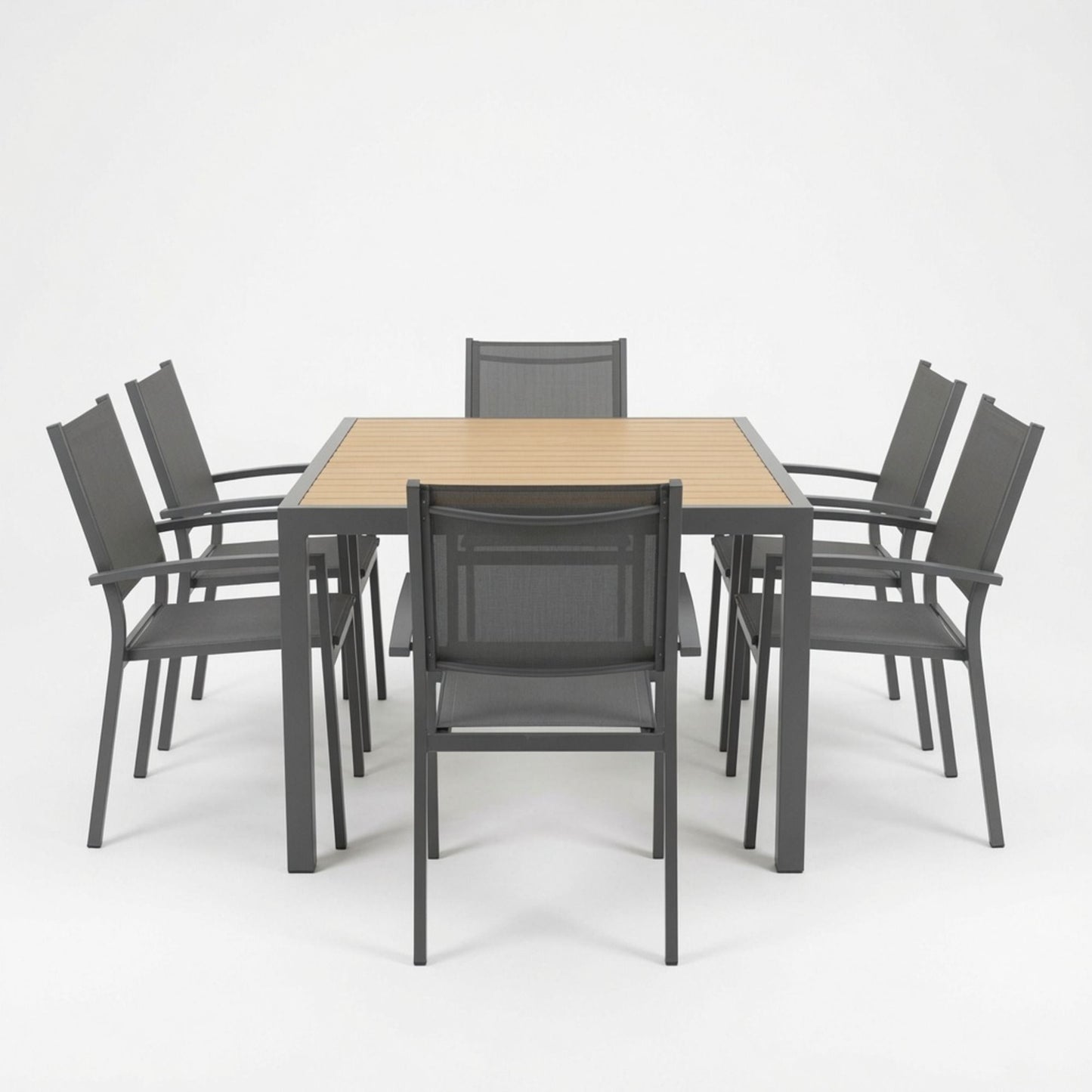 7 Piece Gray Patio Dining Set With Hdps Table And Textilene Chairs For Outdoor Use, Metal Furniture