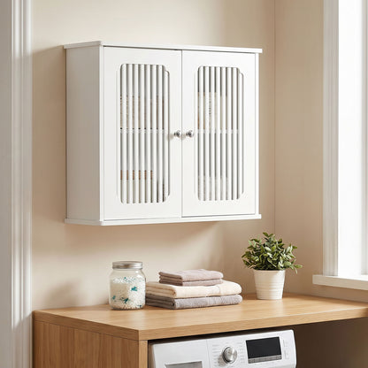 Louvered Double Door Wall Mounted Bathroom Cabinet - White