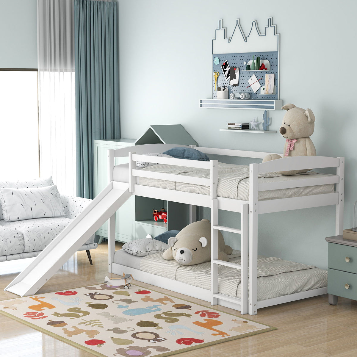 Durable Bunk Bed With Convertible Slide And Ladder
