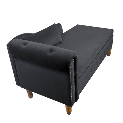 Chaise Lounge Indoor, Lounge Chair For Bedroom With Storage & Pillow, Modern Upholstered Rolled Arm Chase Lounge For Sleeping With Nailhead Trim For Living Room Bedroom Office