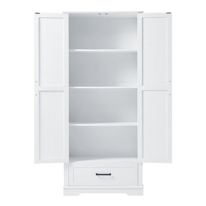 Tall Bathroom Storage Cabinet With 2 Doors And 2 Drawer, Adjustable Shelf - White
