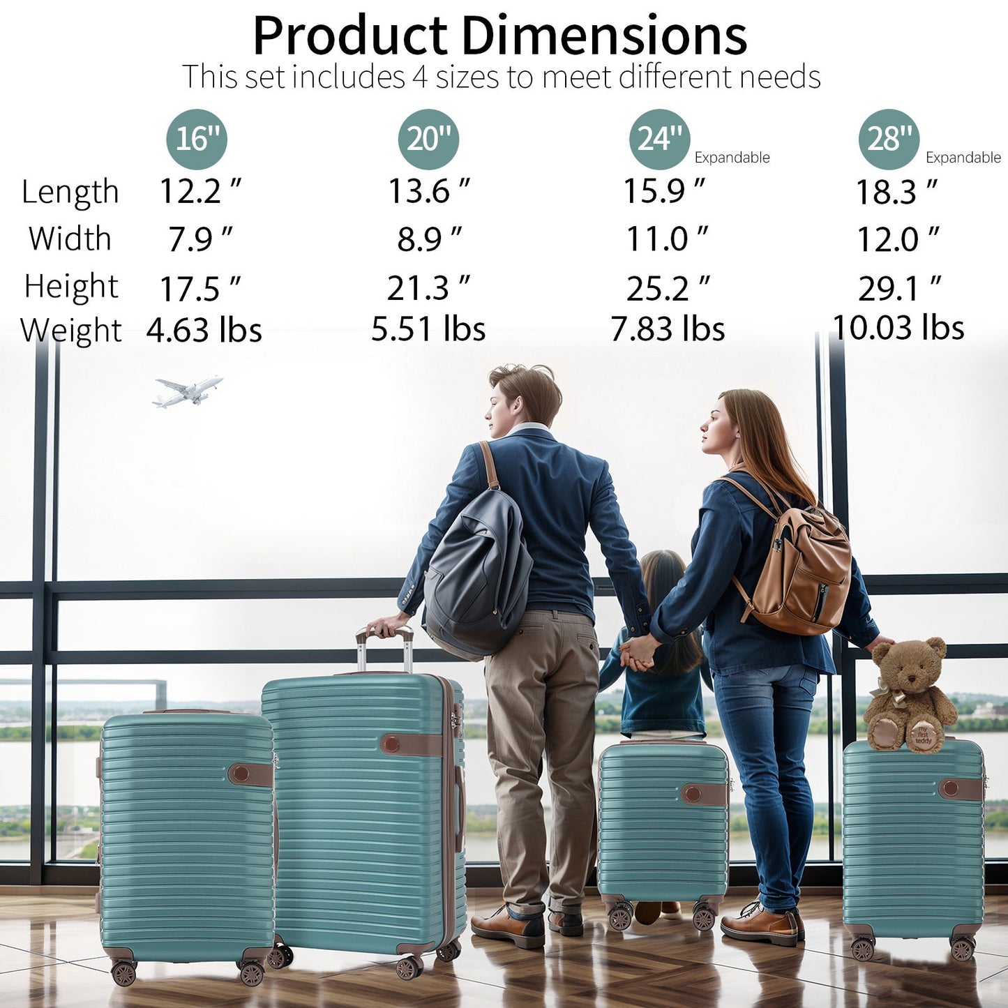 4 Piece Luggage Suitcase Set, Hard Shell Lightweight Expandable Travel Luggage With 4 Packing Cubes