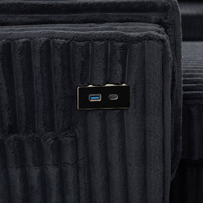 Convertible U-Shaped Sectional Sofa Bed With USB Ports And Storage