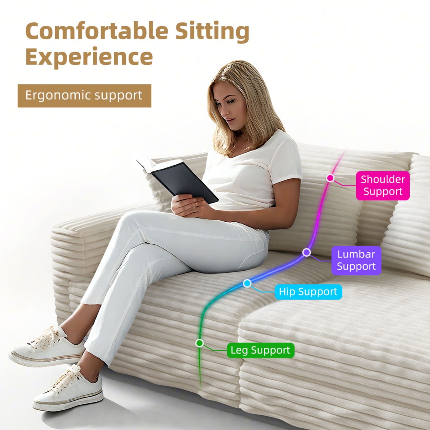 4 Seat Sofa With Soft Pillows And Movable Ottoman