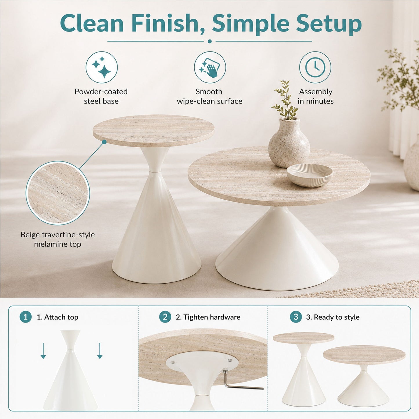2 Piece Coffee Round Table Set