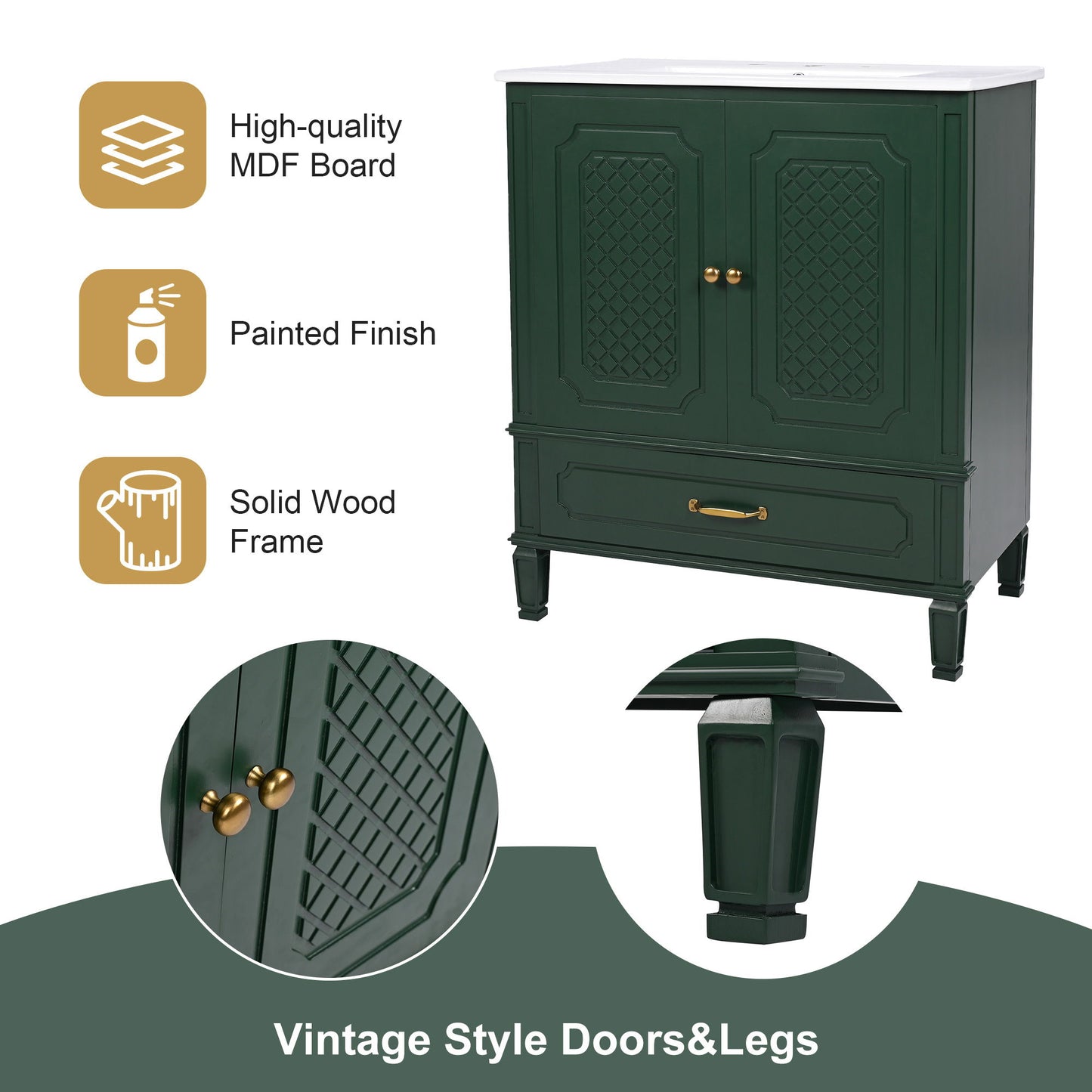 Bathroom Vanity With Sink, Soft Closing Door, Multi Functional Storage