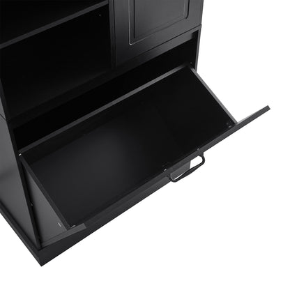 Modern Tall Storage Cabinet With Adjustable Shelves, Flip-Out Basket & Enclosed Doors