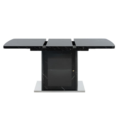 Modern Rectangle Dining Table With Stretchable Top, Storage Cabinet