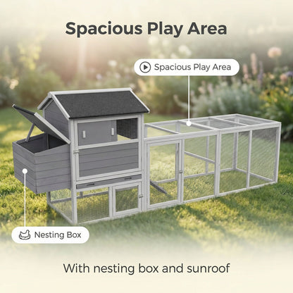 Chicken Coop, Large Outdoor Hen House With Run And Nesting Box Poultry Cage