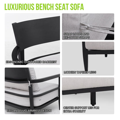 Outdoor Bench Seat Sofa, Sunbrella Cushion, Weather Resistant For Patio - Ember Black