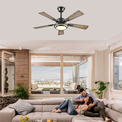 5 Blades Ceiling Fan With LED Light 3000 - 6500K Dimmable, 6 Speed Levels, Reversible Ceiling Fan - Matte Black