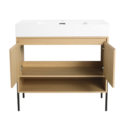 Modern Bathroom Vanity Combo With Single Resin Sink And Storage Cabinet