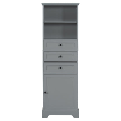 Tall Storage Cabinet With 3 Drawers And Adjustable Shelves For Bathroom