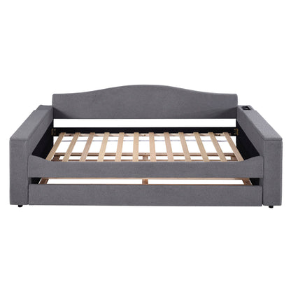 Upholstered Daybed With Storage Armrests, Trundle And Latest Integrated tooth Audio System