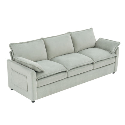 Modern 3 Seater Sofa With Side Storage Pockets For Living Room