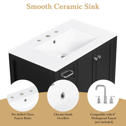 Bathroom Vanity With Sink Top, Bathroom Vanity Cabinet With 2 Doors And 2 Drawers, Open Shelf
