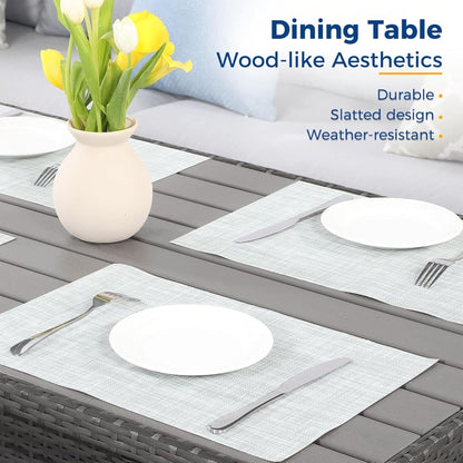 7 Piece Outdoor Dining Set With Cushions, Modular Sectional Sofa And Table