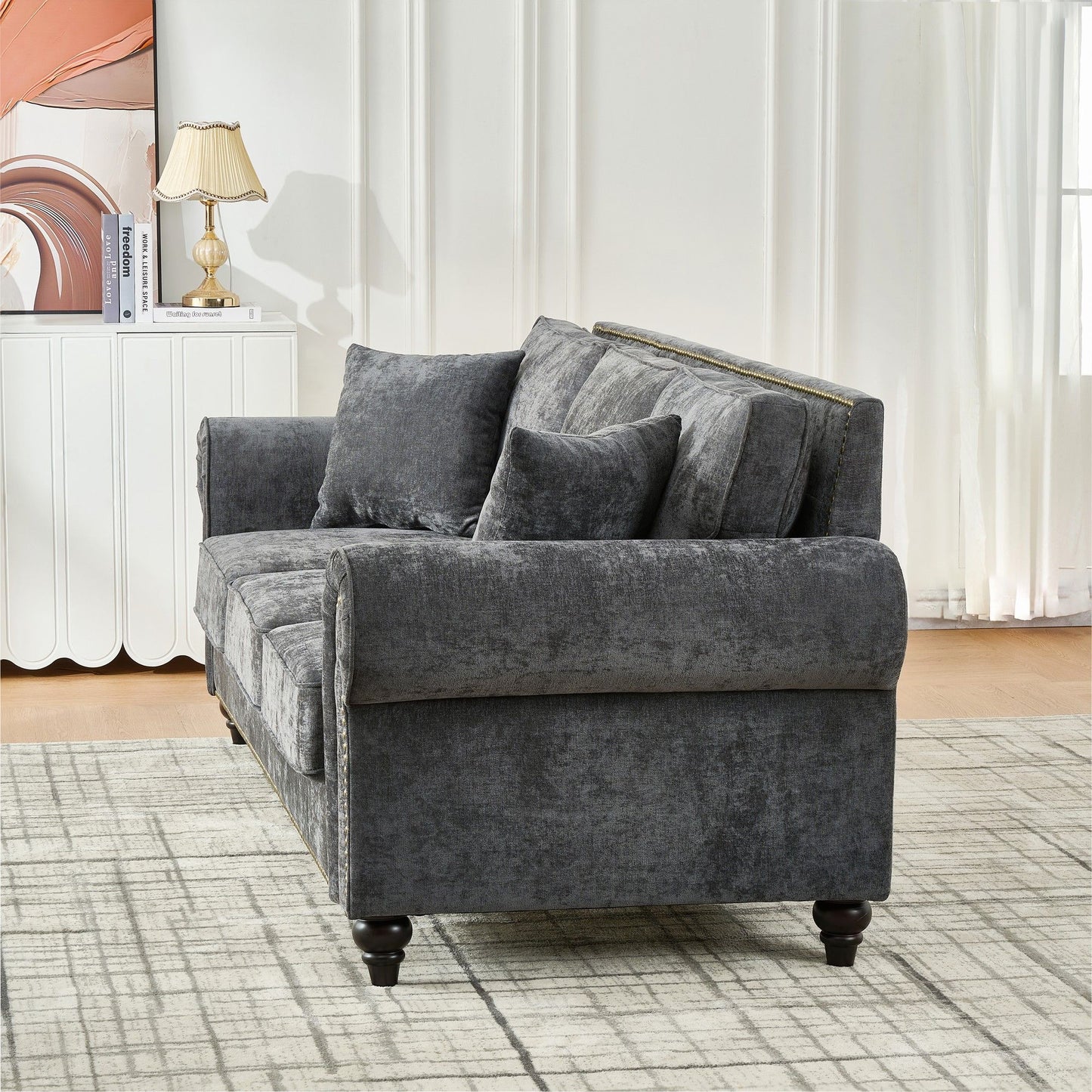 Modern 3 And 2 Seater Sofa With Rolled Arms, Tufted Upholstered Couch