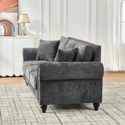 Modern 3 And 2 Seater Sofa With Rolled Arms, Tufted Upholstered Couch