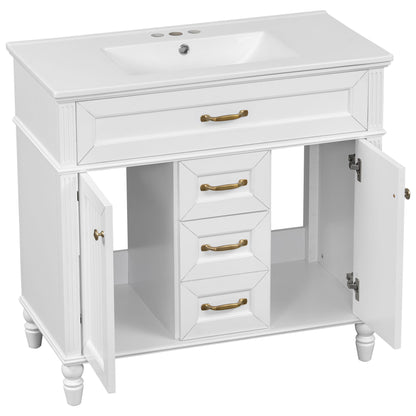 Bathroom Vanity With Sink, Flip-Out Top Drawer, Soft Close Doors, 2 Storage Drawers