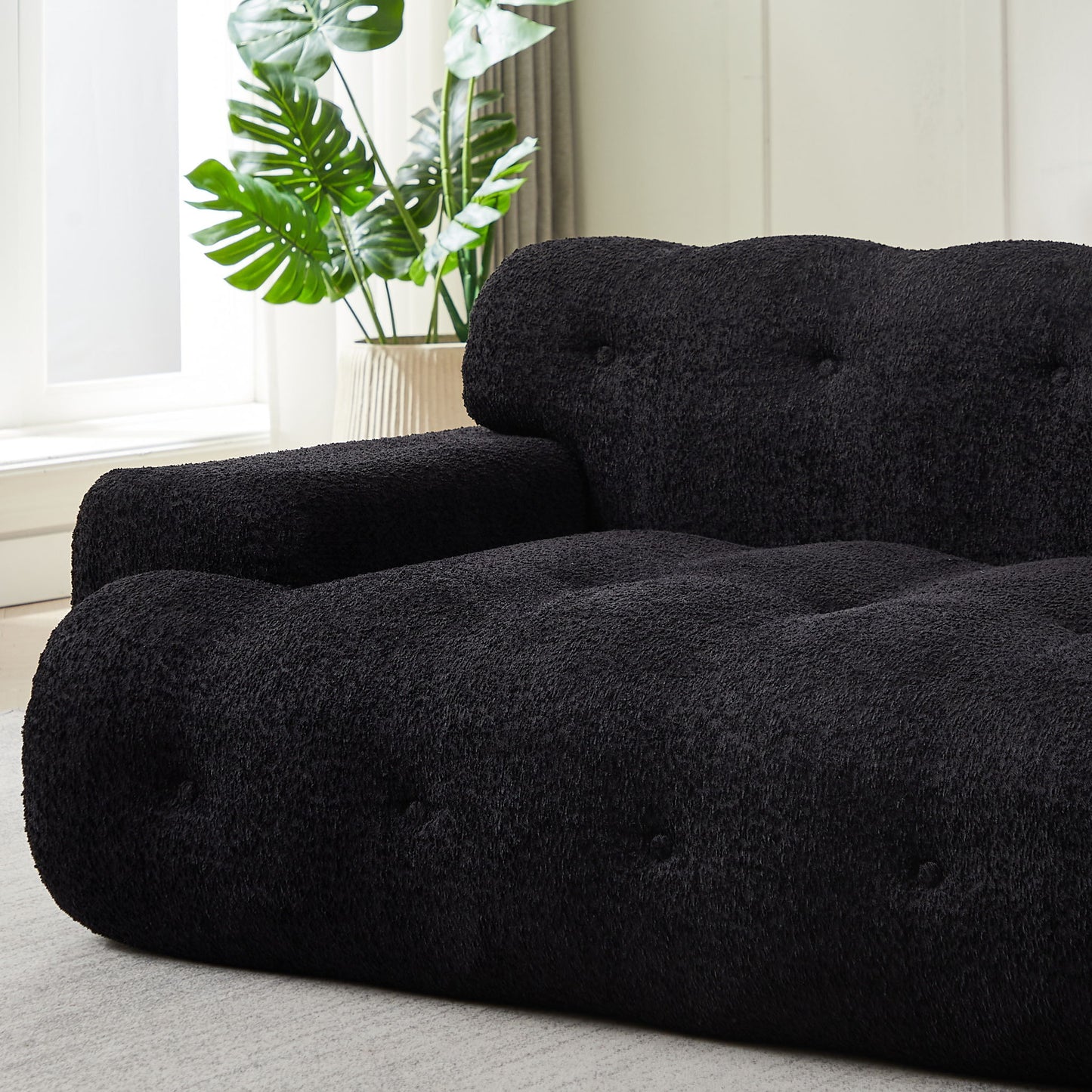 Cloud Series Minimalist Button Tufted Square Arm 3 Seater Sofa