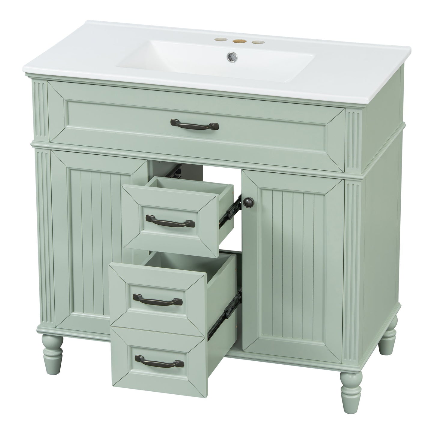 Bathroom Vanity With Sink, Flip-Out Top Drawer, Soft Close Doors, 2 Storage Drawers
