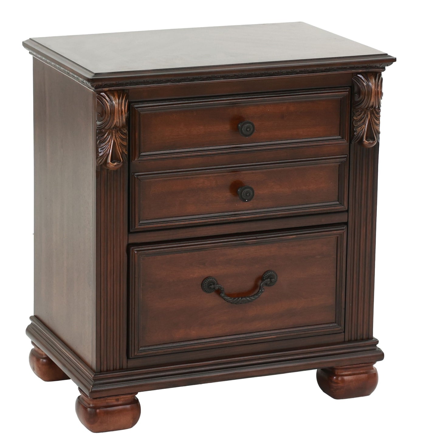 3 Piece Bedroom Set, Traditional Bed With 2 Nightstands