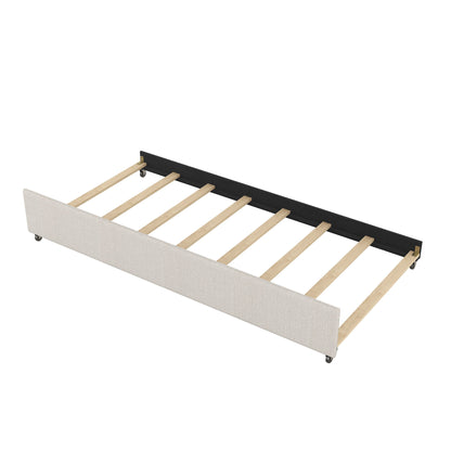 Queen Platform Bed With Twin Trundle And 2 Storage Drawers - Beige