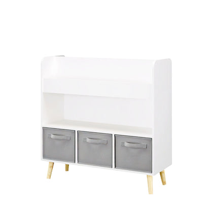 Bookshelf With 3 Bins, Storage Shelf For Toys And Books
