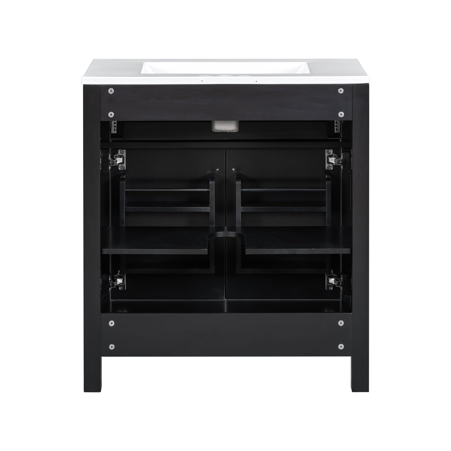 Bathroom Vanity With Ceramic Sink, Modern Single Bathroom Cabinet With 2 Doors And A Shelf, Soft Close Doors