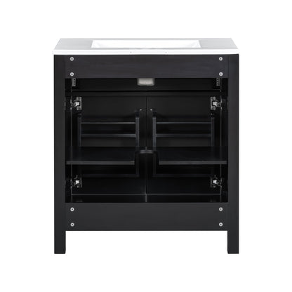 Bathroom Vanity With Ceramic Sink, Modern Single Bathroom Cabinet With 2 Doors And A Shelf, Soft Close Doors