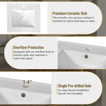 Elegant Bathroom Vanity With Ceramic Sink, Soft Close Door, Adjustable Shelf