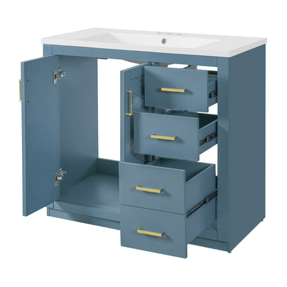 Bathroom Vanity With Sink, Storage Cabinet, Freestanding Set With 3 Drawers & Soft Closing Doors - Indigo
