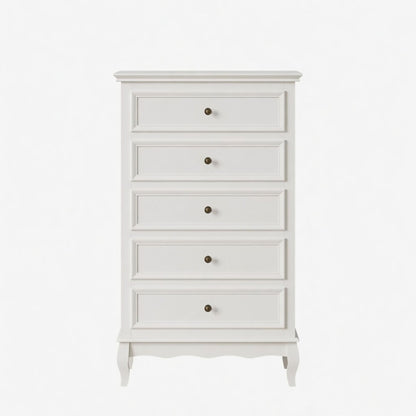5 Drawer Tall Wide Chest Of Drawers - White