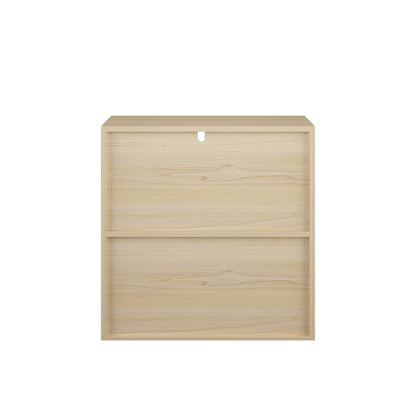 Storage Cabinet With Sliding Doors, 2 Tier Open And Closed Shelves Organizer - Natural / White