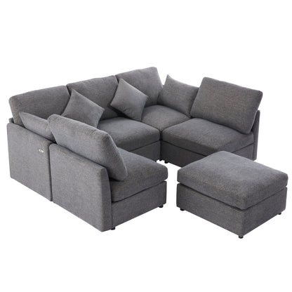 Sectional Sofa Modular U-Shaped With Ottoman & USB Ports