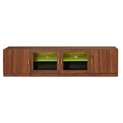 TV Stand, Media Console With Glass Doors And LED Lights, Adjustable Shelf Storage - Walnut